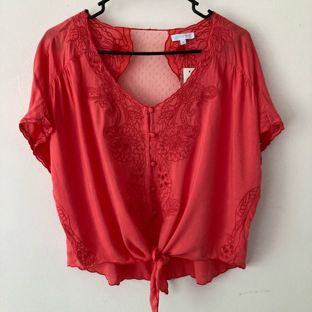 Jun & Ivy Coral Eyelet Blouse NWT Valentine’s Worthy